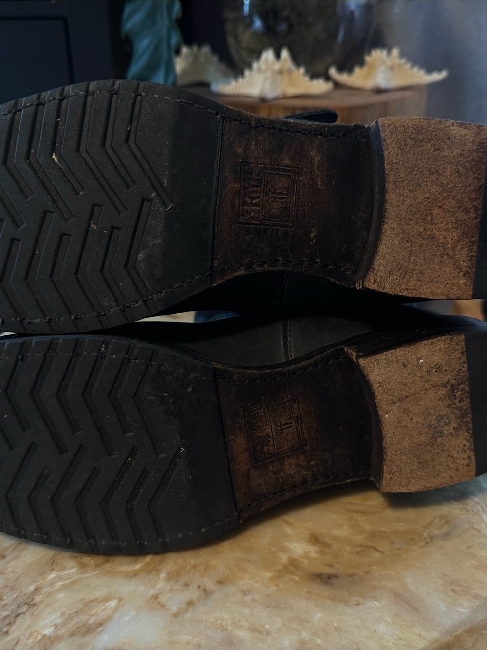 Frye Black Leather Veronica distressed Boots with Buckle - Picture 7 of 8